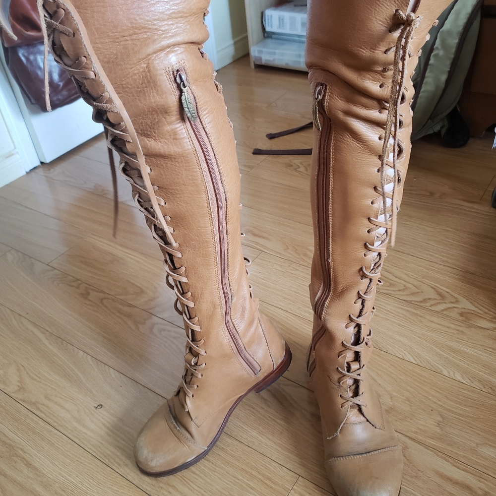 Leather Lace up over the knee boots